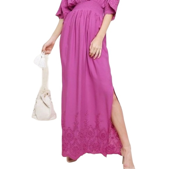 UMGEE Orchid Smocked Maxi Dress With Eyelet Detail M - Picture 3 of 10